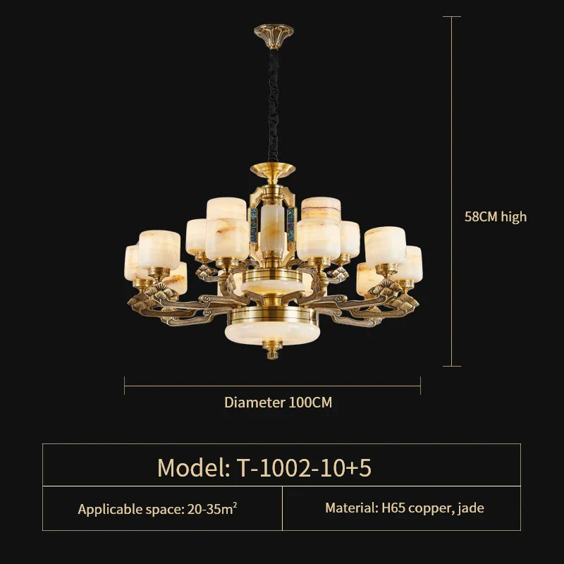 Natural Jade Chinese Chandelier for Living Room, Hotel, Restaurant, and Tea Room