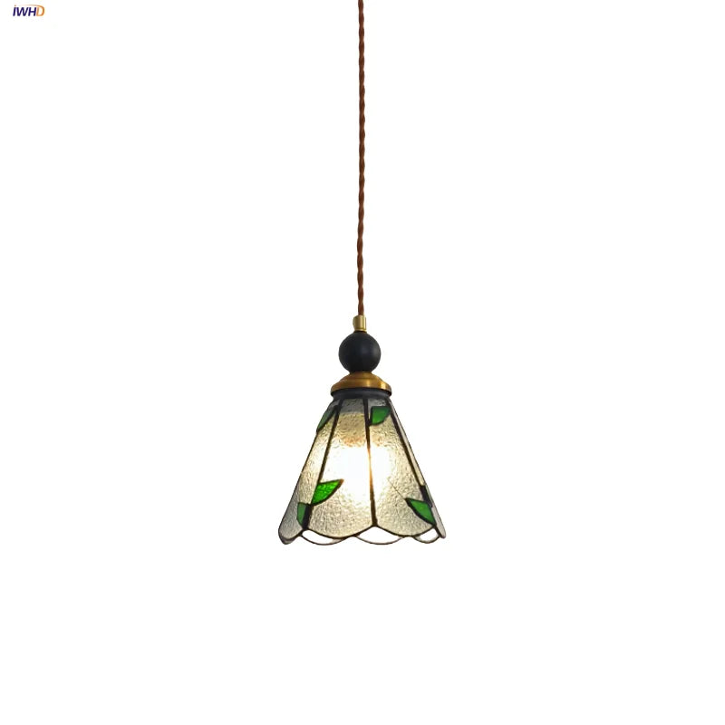 Afralia™ Tiffany Glass Wood LED Pendant Light - Nordic Modern Adjustable Hang Lamp