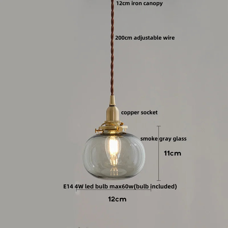 Amber Glass Ball LED Pendant Light, Modern Nordic Hanging Lamp for Home Decor