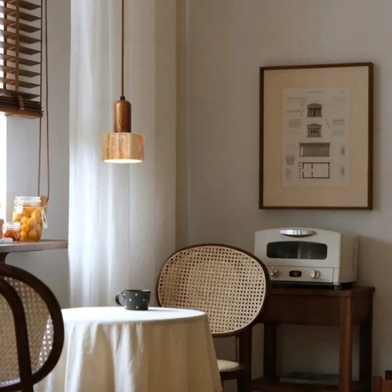 Afralia™ Yellow Travertine LED Pendant Light: Cafe Bar Bedroom Japanese Hanging Lamp