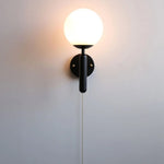 Afralia™ Modern Black Iron LED Wall Light with Glass Shade & Pull Chain Switch