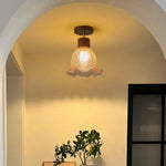 Amber Ice Crack Glass Wood Ceiling Light - Nordic Modern LED Fixture