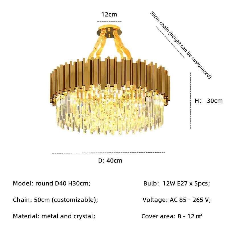 Gold Crystal LED Pendant Lights for Dining Room - Stunning Indoor Suspension Fixtures