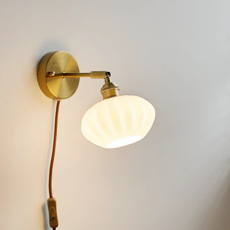 White Glass LED Wall Light | Modern Rotate Plug-In Sconce Lampara De Pared