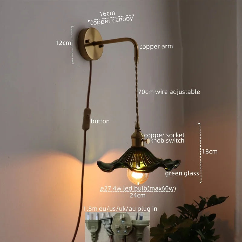 LED Copper Wall Light for Bathroom Mirror and Hallway - Glass Luminaria De Parede