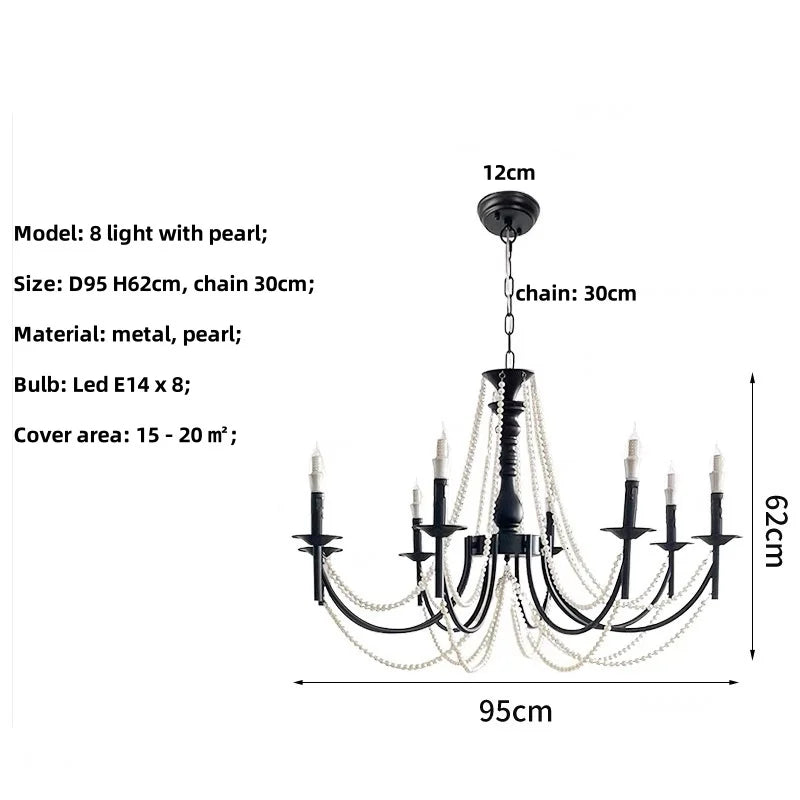 Retro Black Metal Candle Chandelier E14 LED Pendant Lights for Home Decor
