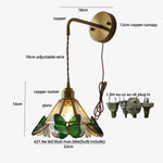 LED Butterfly Glass Wall Lamp Sconce with Pull Chain Switch