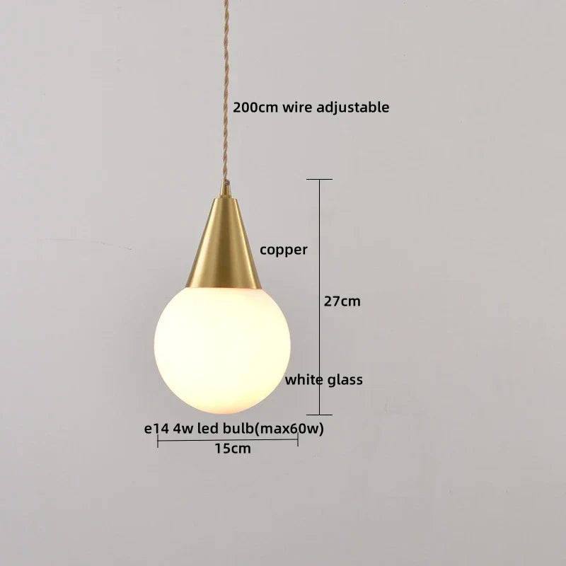 Nordic Copper Glass LED Pendant Light for Bedroom Living Room Corridor