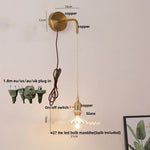 Copper LED Glass Wall Sconce with Pull Chain Switch for Living Dining Room
