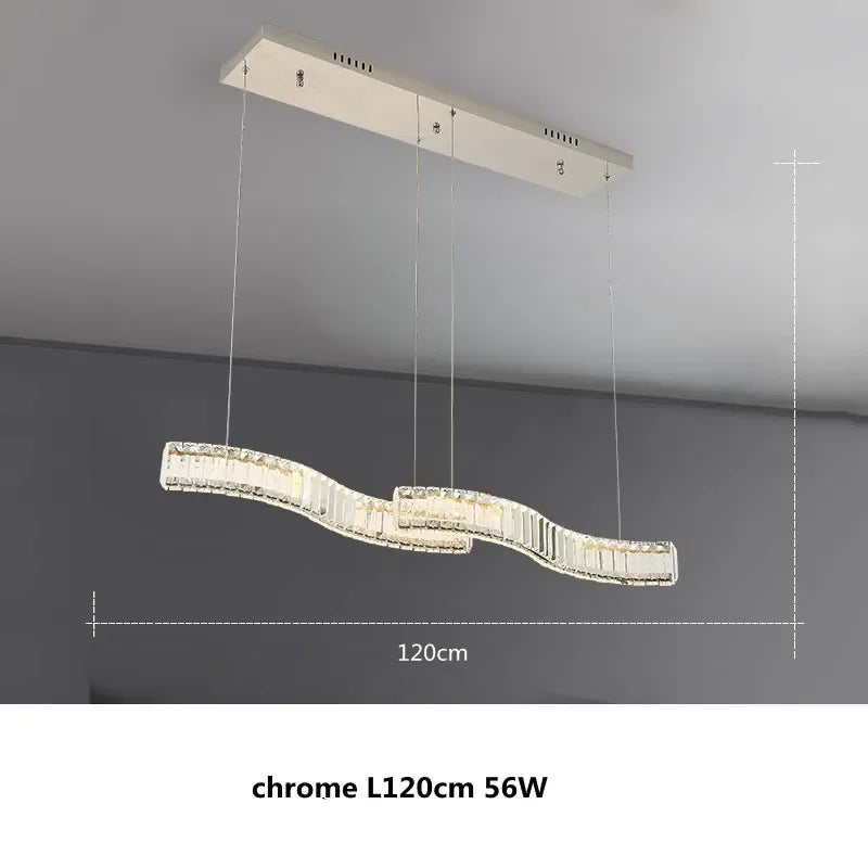 S Wave Steel & Crystal Dimmable LED Pendant Lights