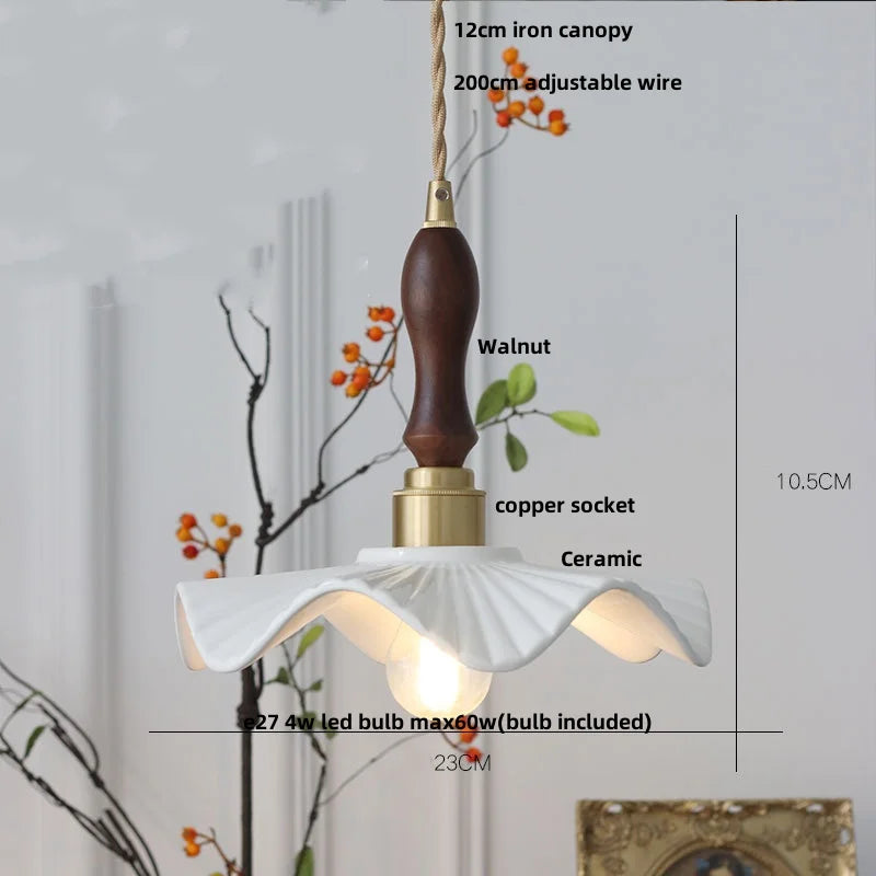Afralia™ Brown Wood LED Pendant Lamp Ceramic Nordic Hanging Light Fixtures
