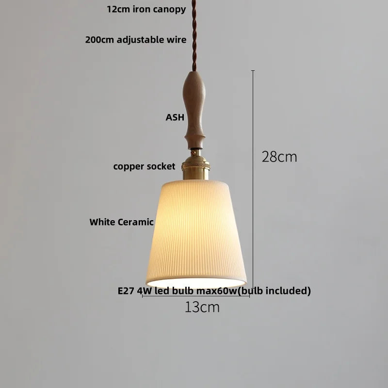 Ceramic LED Pendant Lights with Ash Wood Nordic Design