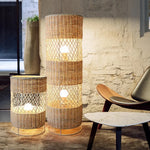 Hand-woven Rattan Floor Lamp: Retro Style for Living Room, Bedroom, Office, Hotel