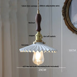 White Ceramic LED Pendant Lamp with Copper Switch - Flower Hanging Light