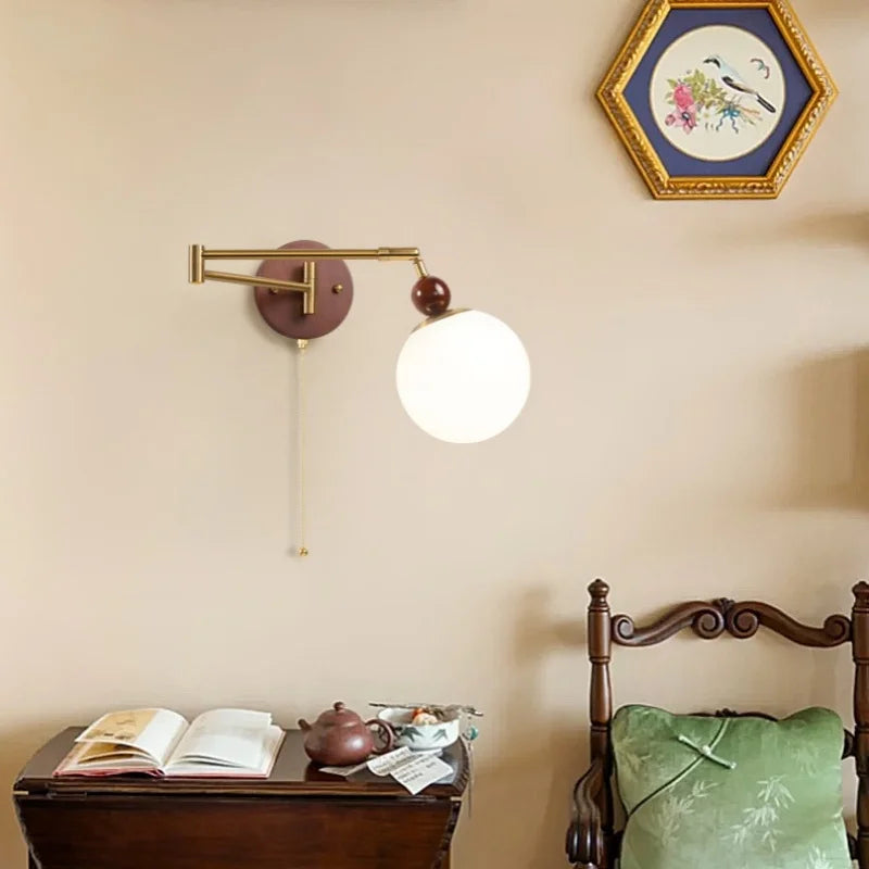 White Pumpkin LED Wall Light Fixture Swing Arm Nordic Modern Wandlamp