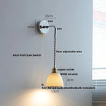 Ash Wood LED Wall Light with Pull Chain Switch, Japanese Style Bedside Lamp