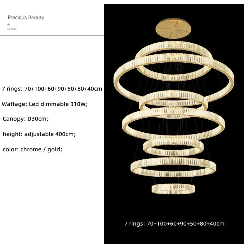 Luxury K9 Crystal Pendant Lights | Dimmable LED Circles Hanging Lamp