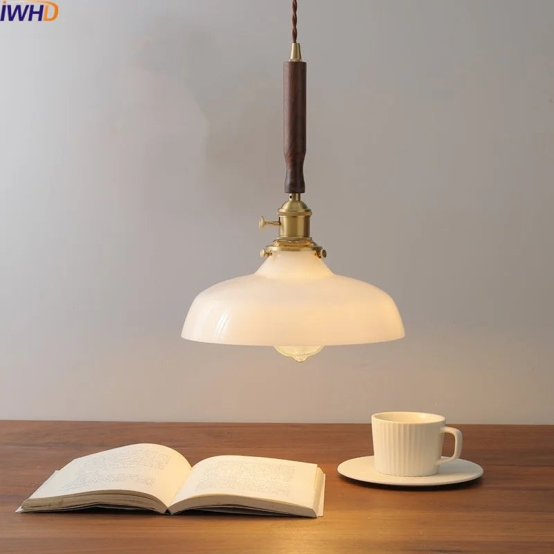Walnut Glass Pendant Lamp: Nordic LED Hanging Light Fixture for Dining Room, Bedroom, Bar