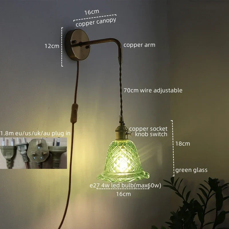 Copper Glass Nordic LED Wall Lights for Balcony Bedroom Mirror Bathroom