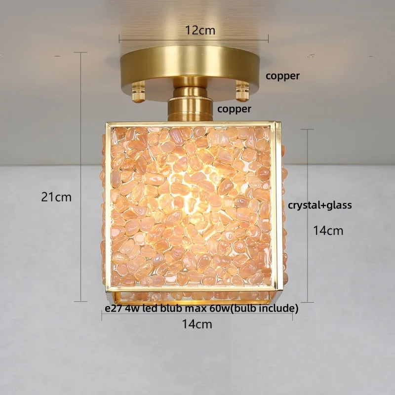 Crystal Glass LED Ceiling Light Copper Canopy Nordic Modern Design