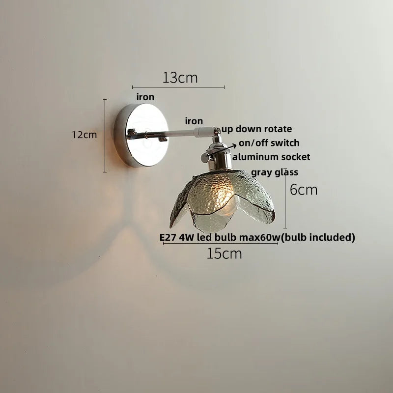 Crystal Iron LED Wall Light Modern Bedside Lamp Clear Glass Wandlamp