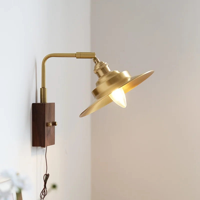 Wood LED Wall Light Up Down Rotate Copper Bedside Lamp