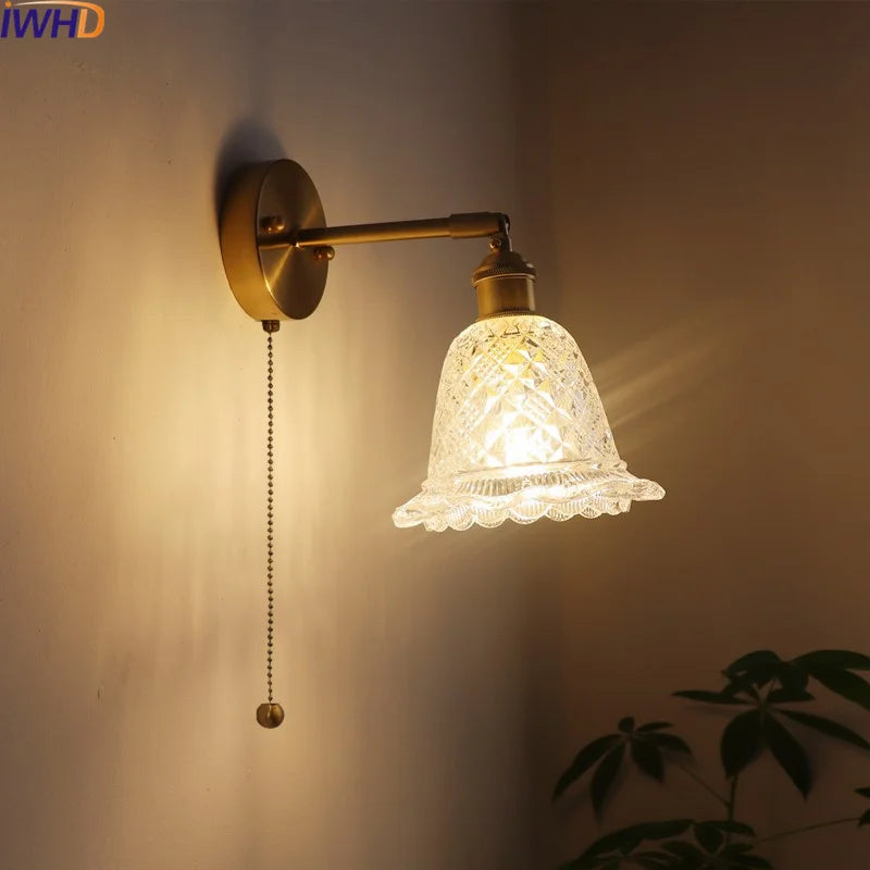 Copper Glass Nordic LED Wall Lights for Balcony Bedroom Mirror Bathroom