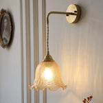 Amber Glass LED Wall Sconce with Pull Chain Switch for Bedroom and Bathroom