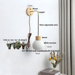 Ceramic Wood Wall Sconce LED Light with Pull Chain Switch - Modern Nordic Style