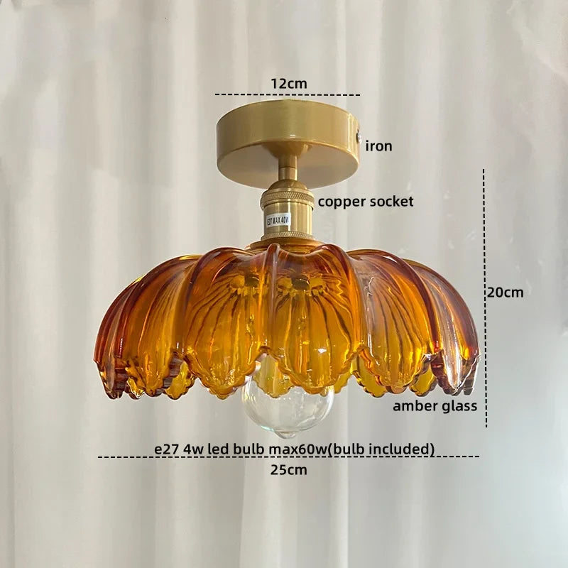 Green Glass Copper Ceiling Light Fixture Balcony Kitchen Modern LED Lamp