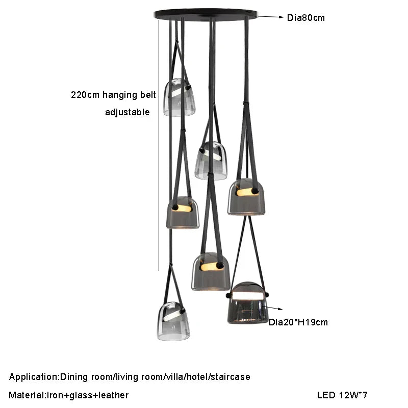 Glass Pendant Chandelier: Modern Leather Belt Luxury LED Lighting for Home Decor