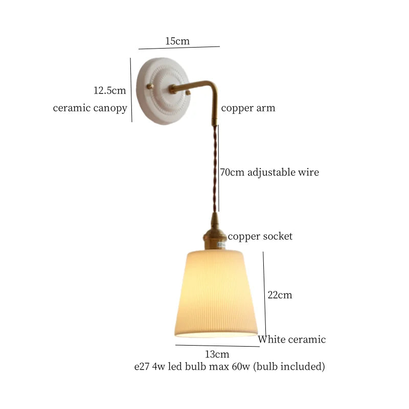 Afralia™ Adjustable LED Wall Sconce Lamp Stripe Ceramic Copper Mirror Bedside