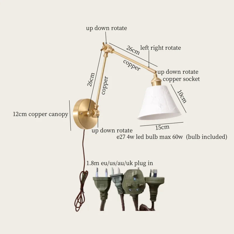 Ceramic LED Wall Lamp with Pull Chain Switch for Stair, Bathroom, Living Room