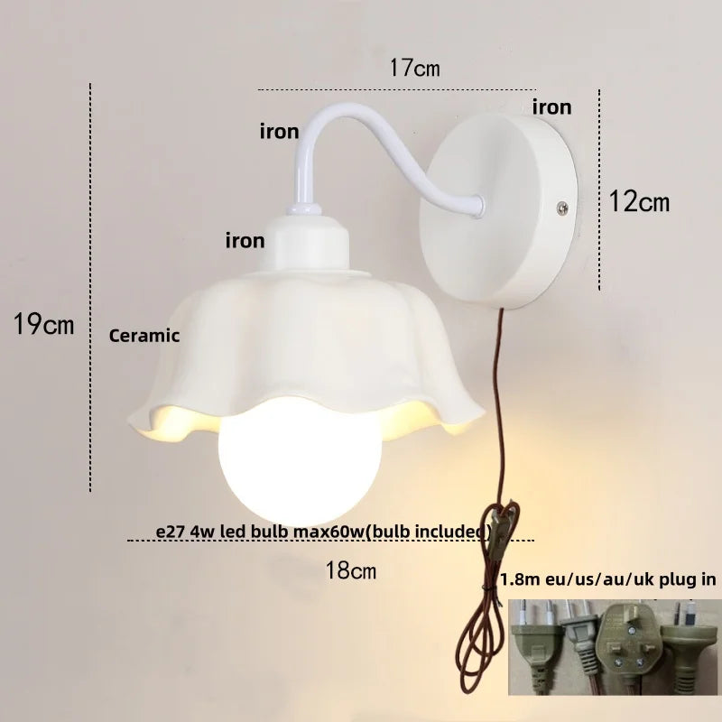 Afralia™ Glass Iron LED Wall Sconce Pull Chain Switch White Stair Light