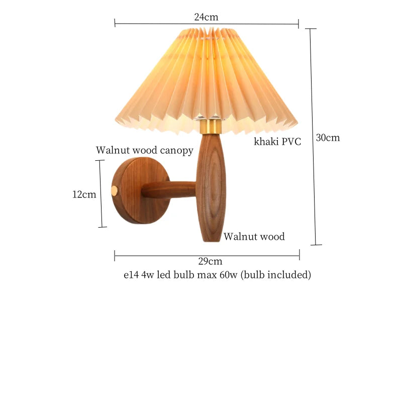 Cream PVC LED Wall Lamps Japanese Walnut Wood Applique Murale