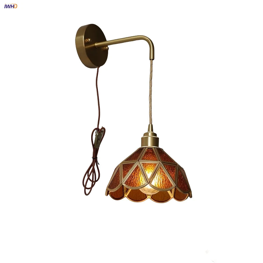 Amber Glass LED Wall Light Modern Nordic Bedroom Reading Lamp