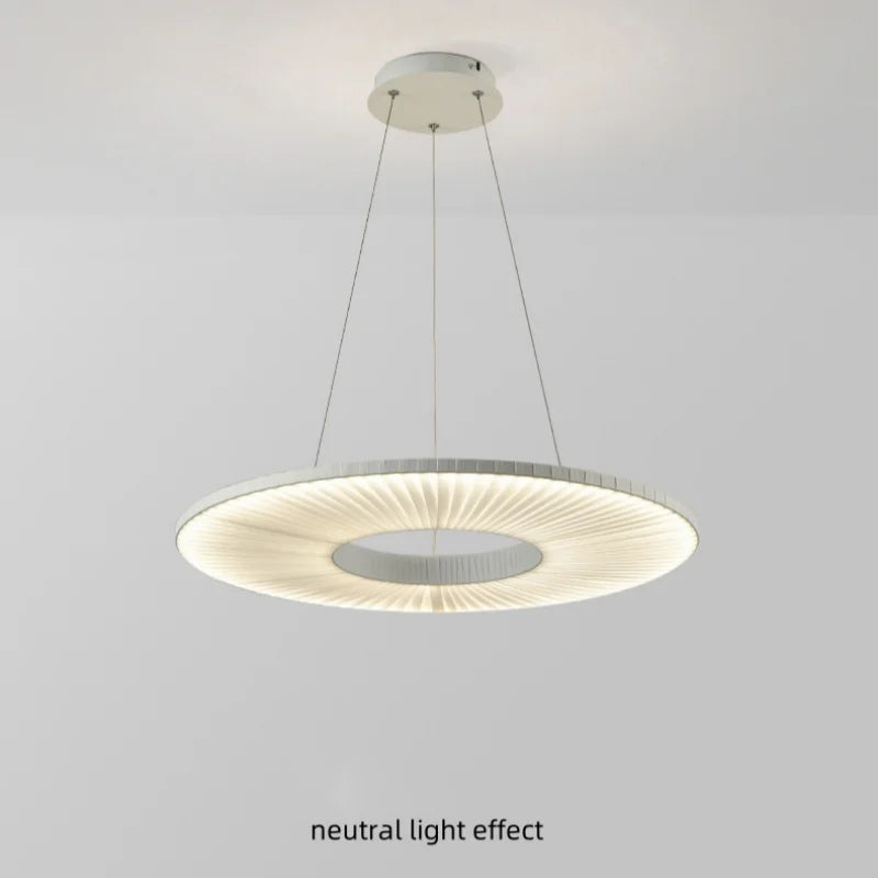 Afralia™ White Pleated Fabric Ferris Wheel Pendant Chandelier - Modern Nordic Indoor LED Lighting