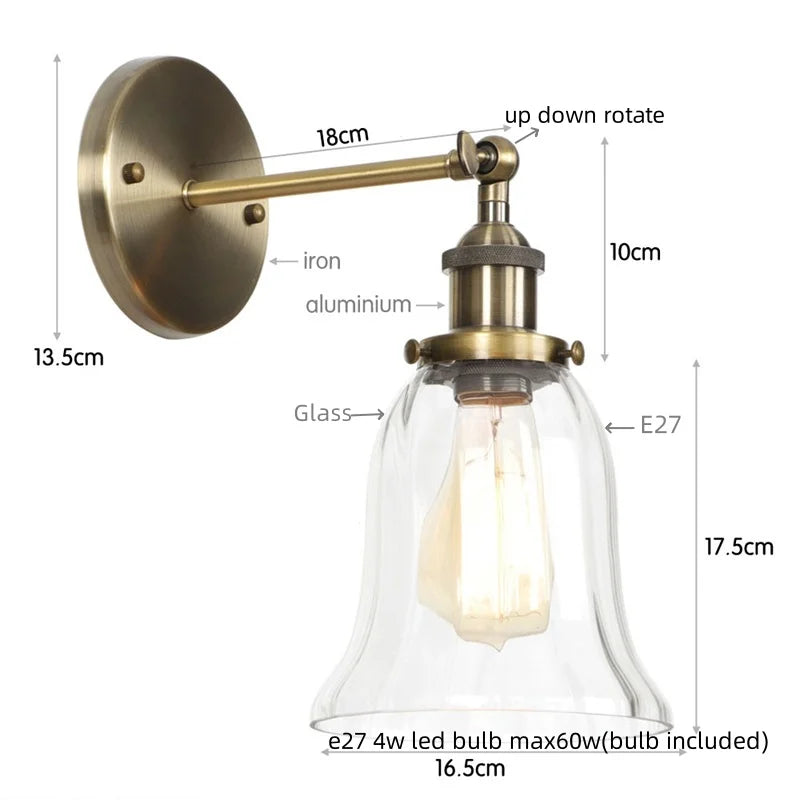 Industrial Clear Glass Wall Sconce Light for Stair, Foyer, Bedroom.