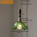 Afralia™ Vintage Green Glass Flower Knob Switch LED Pendant Lights, Copper Hanging Lamp