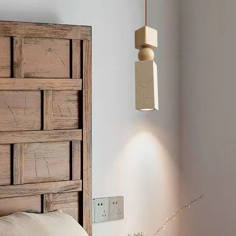 Afralia™ LED Pendant Lamp Mid Century Modern Decor Yellow Travertine Wood Hanglamp