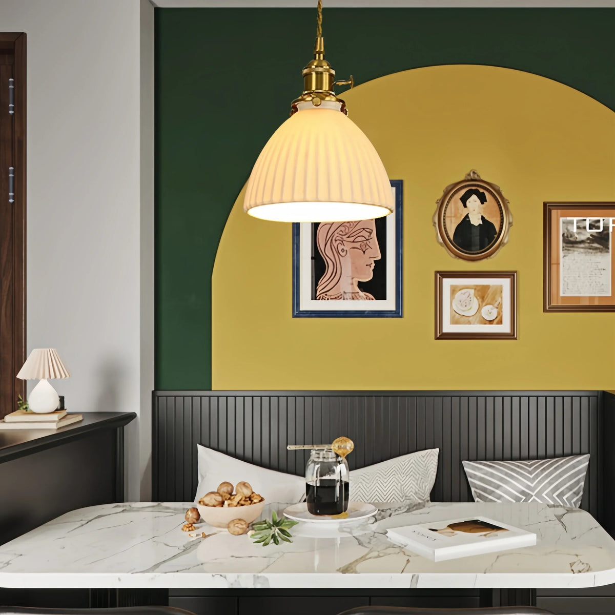 Afralia™ Nordic Style LED Pendant Light with Ceramic Shade for Bar, Dinning Room, Bedroom