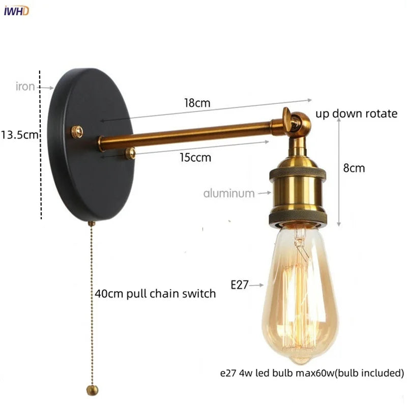 Afralia™ Gold Industrial LED Wall Lamp for Loft Stair, Coffee Bar, Bedroom