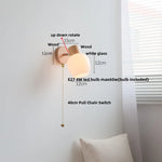 Modern LED Wall Sconce Light Fixture, Wood Canopy, White Glass, Nordic Design