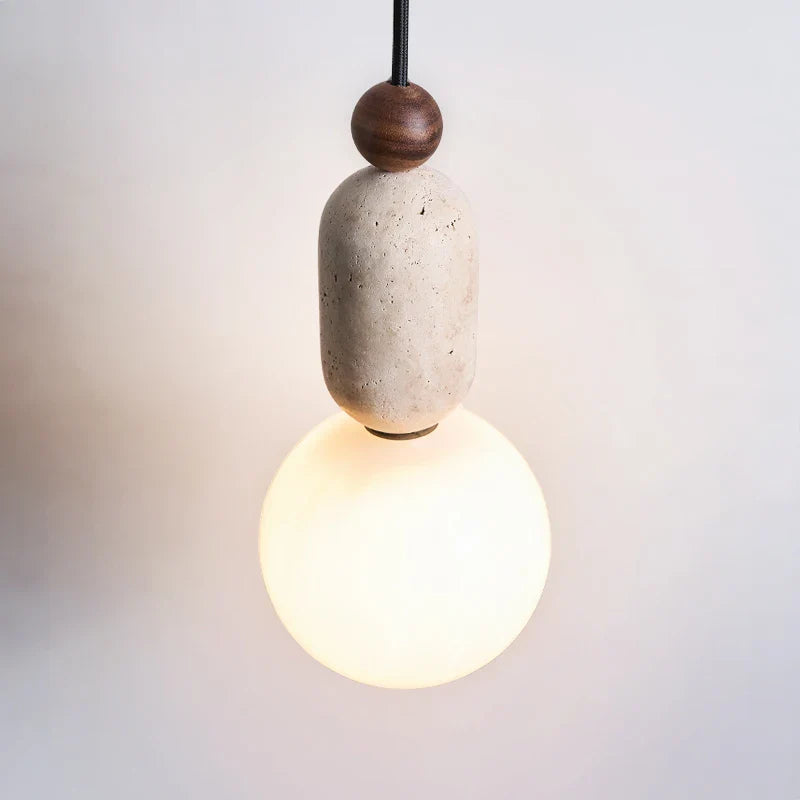 Yellow Travertine Stone Glass LED Pendant Lamp for Children's Room and Living Space