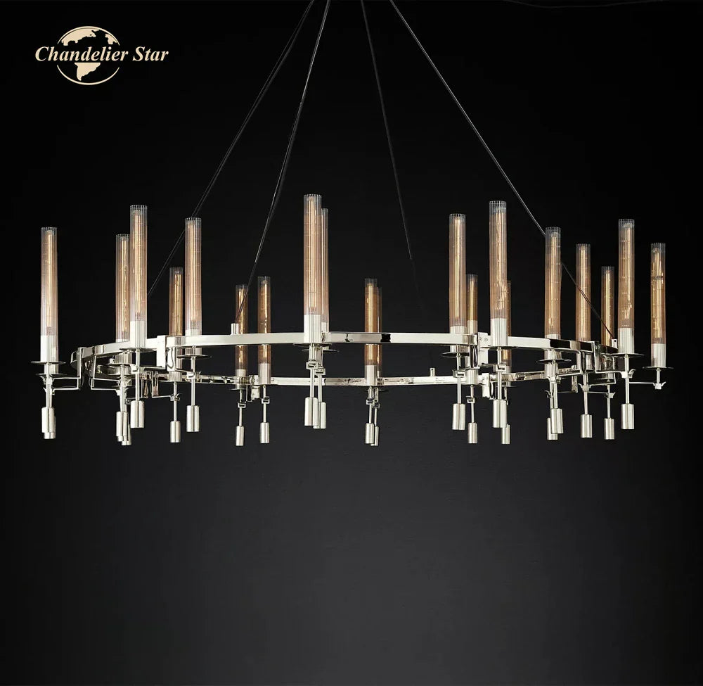 LED Round Glass Chandelier for Living Dining Room Lighting