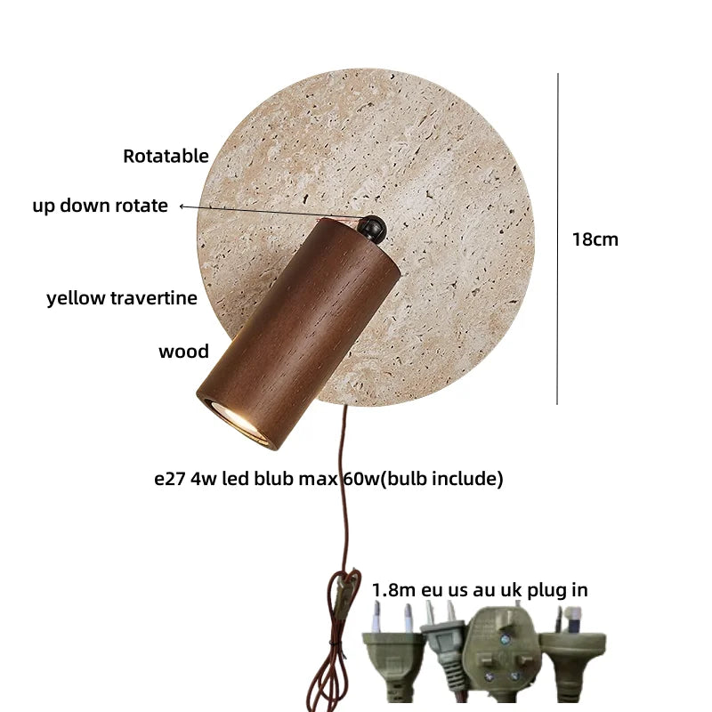 Wabi Sabi LED Wall Sconce, Pull Chain, Rotate Wood Mirror Light