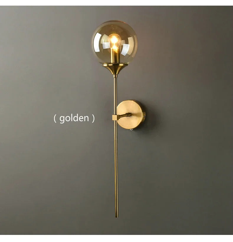 Golden Round Glass Wall Sconce: Modern Nordic Lighting Fixture for Home Decor