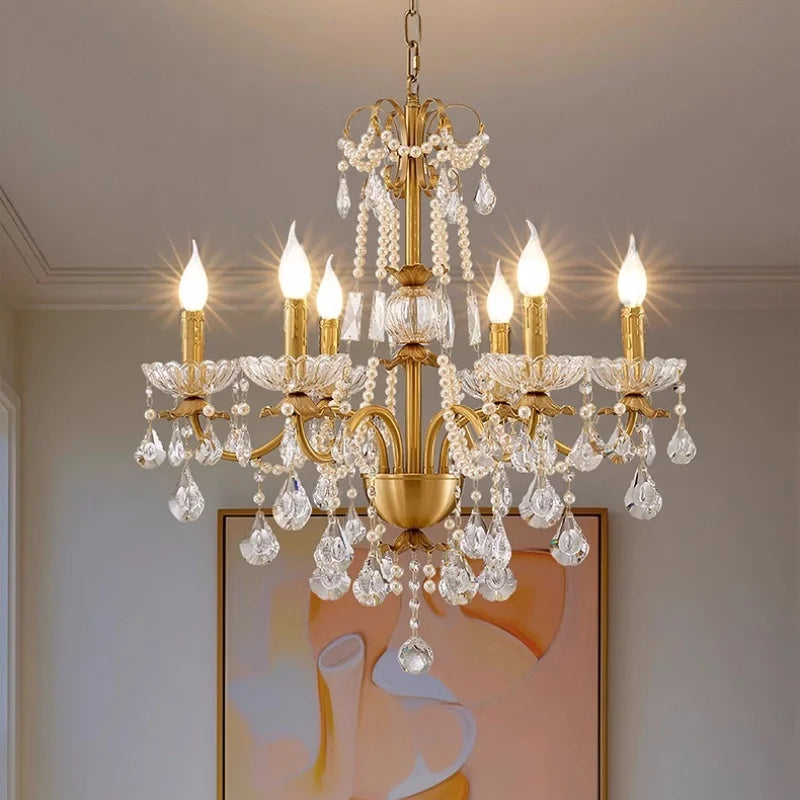 Crystal Pendant Chandelier Foyer Light Luxury Candle Design Led Lamparas