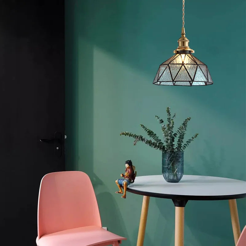 Blue Glass LED Pendant Light Fixture - Nordic Modern Hang Lamp