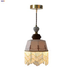 Brown Wood Ceramic Tassel LED Pendant Lights for Modern Interior Lighting
